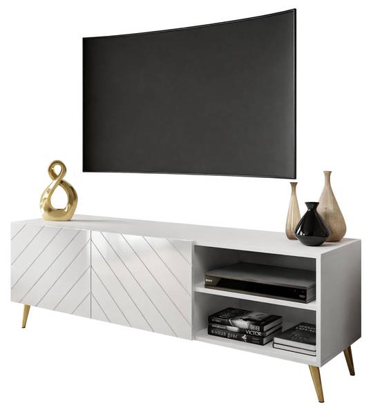 TV - Schrank VIRGINIA Hochglanz Weiß - Gold - Weiß - Höhe: 50 cm