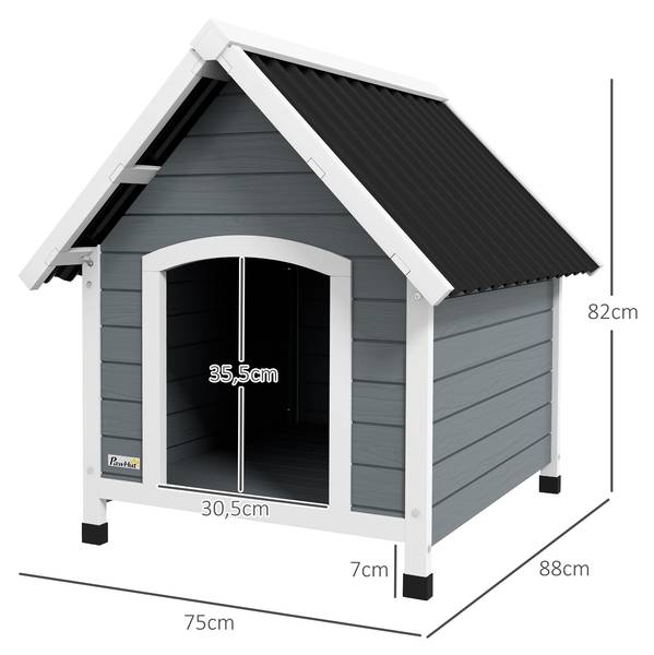 Hundehütte D02-174V00GY Grau - Massivholz - 88 x 82 x 75 cm