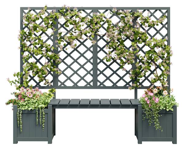 Spalier Emilia mit Blumenkasten Grau - Massivholz - 169 x 145 x 42 cm