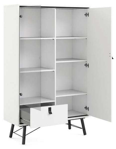 Vitrinenschrank Rye Weiß - Holz teilmassiv - 102 x 162 x 40 cm