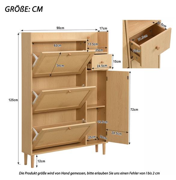 Meuble à chaussures Coeus Ⅱ Marron - Pin - Acier - 17 x 125 x 90 cm
