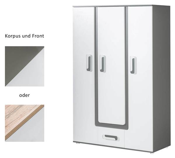 Kleiderschrank APETITO 19 Grau - Holzwerkstoff - 192 x 50 x 128 cm