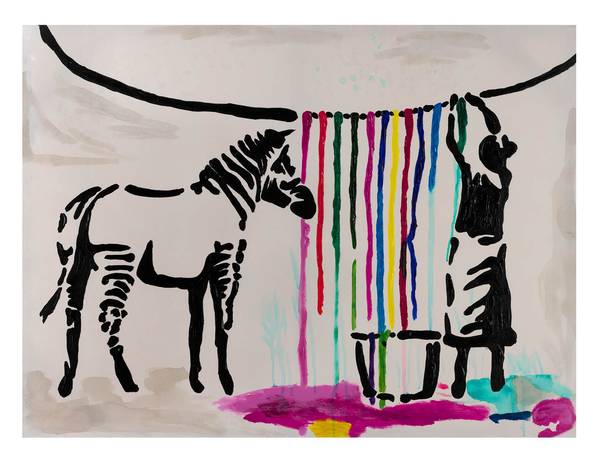 Acrylbild Handgemalt Banksy Nin Baumwollstoff - 100 x 75 x 4 cm