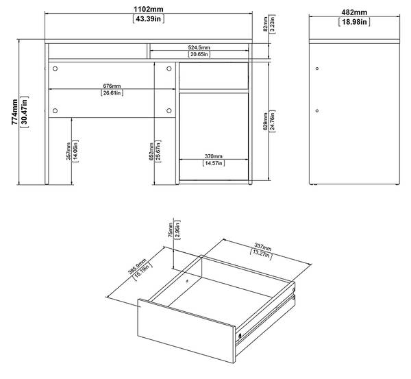 Bureau Plus wit - deels massief hout - 110 x 77 x 48 cm