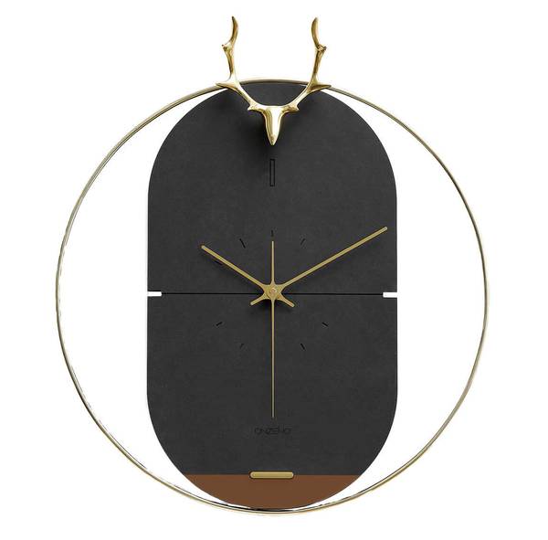 Horloge murale design Bois Cercle 2 Noir - Bois manufacturé - Métal - 46 x 51 x 2 cm