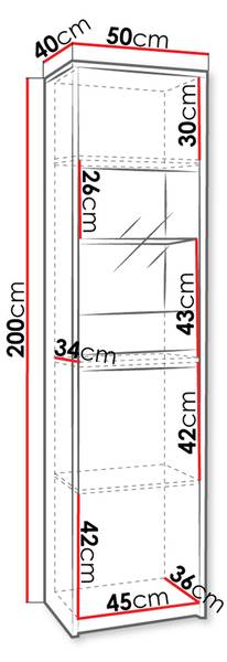 Hochvitrine Denver Schwarz - Braun - Holzwerkstoff - 50 x 200 x 40 cm