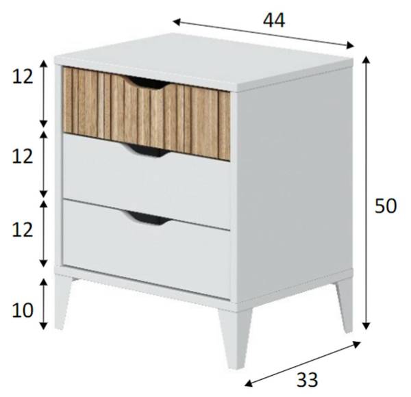 Chevet Jessa Blanc - Bois manufacturé - 44 x 50 x 33 cm