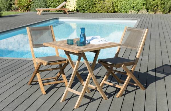Salon de jardin 2 personnes teck Marron - Teck - 70 x 75 x 70 cm
