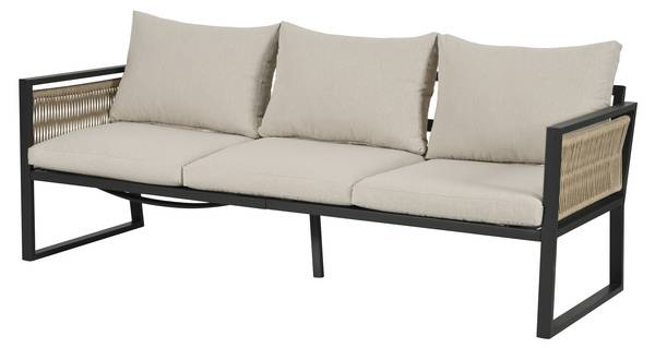 Lounge jardin 4-pce Rhea Ⅴ Beige - Noir - Polyester - Tissu - Acier - Bois composite - 67 x 63 x 182 cm