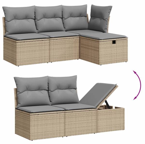 Loungeset 3036594-5 set van 6 beige - polyester - acacia - staal - 55 x 69 x 62 cm