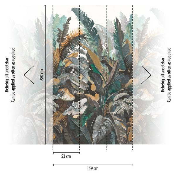 Fototapete 4432 Dschungel Optik Palmen Braun - Grau - Grün - Weiß - Fleece - 159 x 280 x 1 cm