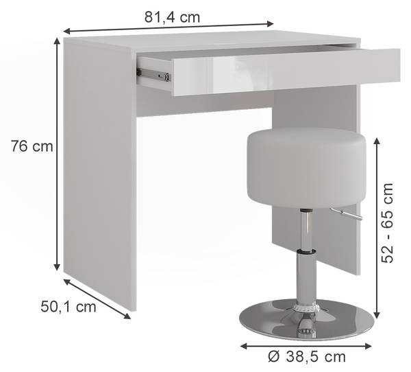 Coiffeuse Sherry 57676 Blanc - Bois manufacturé - 82 x 76 x 51 cm