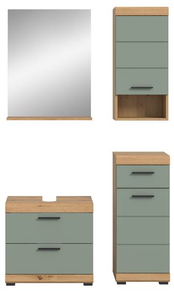Badmöbel Set Shawn 4-teilig Braun - Grün - Holzwerkstoff - Glas - Metall - Kunststoff - 112 x 191 x 37 cm