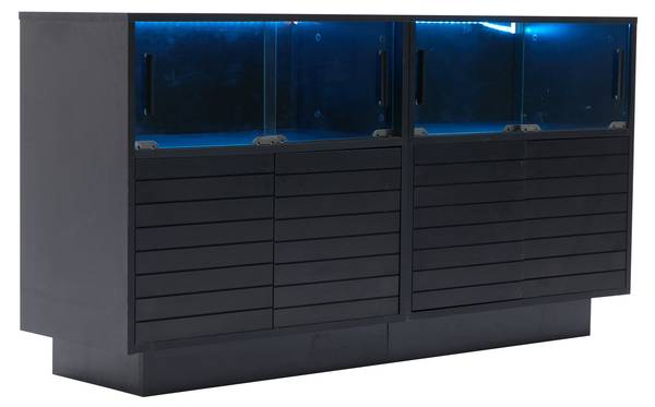 Sideboard Ourea Ⅲ Schwarz - Holzwerkstoff - Glas - 35 x 68 x 130 cm