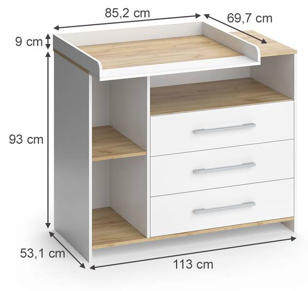 Wickelkommode Oskar 55591 Eiche Sand Dekor - Weiß