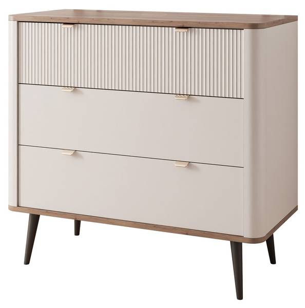 Kommode NAVANI 3S Creme - Cremeweiß - Walnuss
