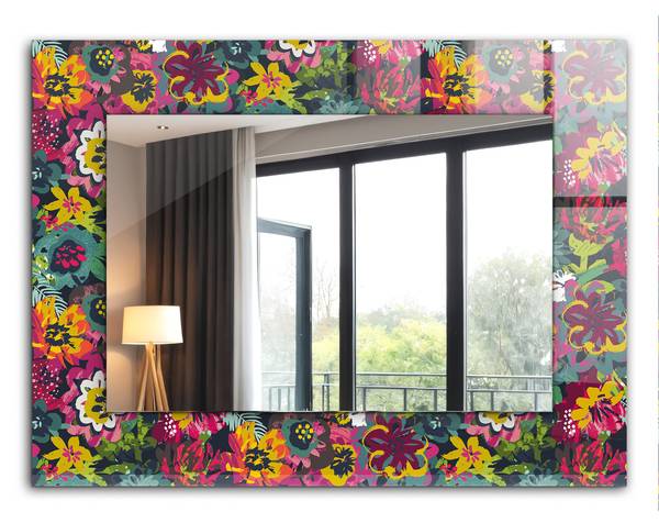 Wandspiegel Bunte Blumenmuster Breite: 80 cm