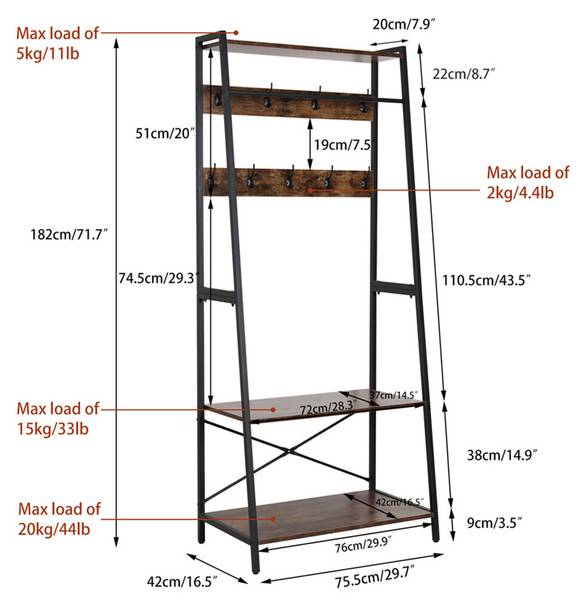 Porte-manteaux Praxis Marron - Bois manufacturé - Métal - 49 x 182 x 75 cm