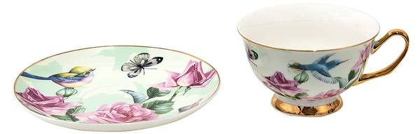 Kop en Schotel Leon&Cups groen - porselein - 10 x 6 x 12 cm