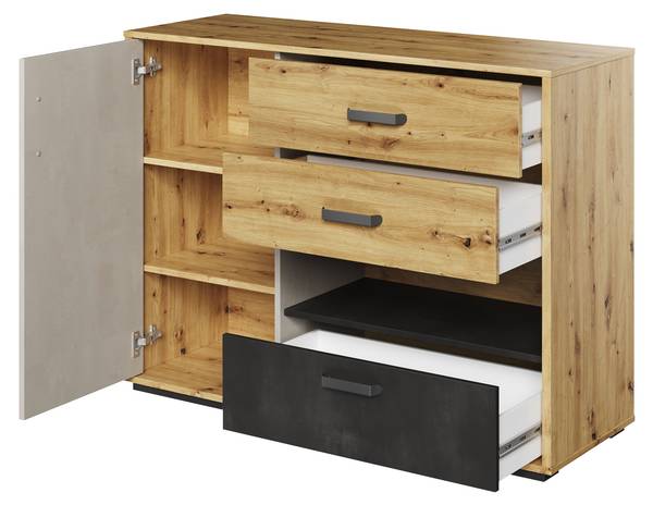 Kommode Qubic 1D3S QB-07 Braun - Holzwerkstoff - 90 x 42 x 120 cm