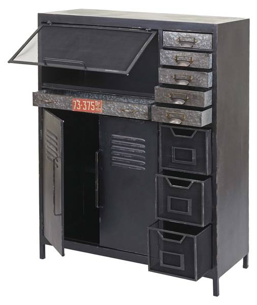 Apothekerkommode F32 Schwarz - Metall - 89 x 115 x 35 cm