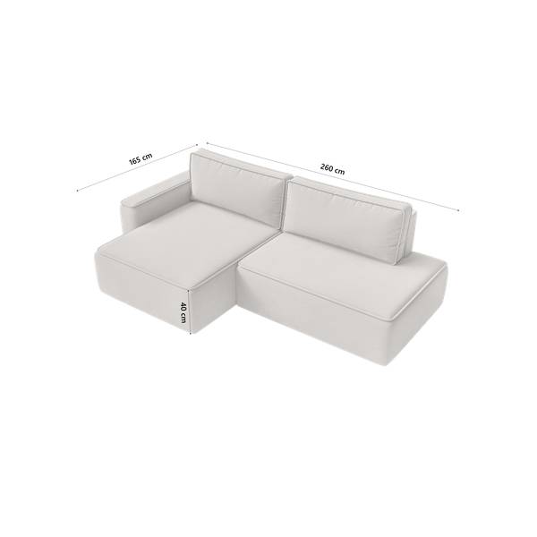 Ecksofa Sarro Weiß - Armlehne davorstehend links - Ecke davorstehend links - Ottomane davorstehend links