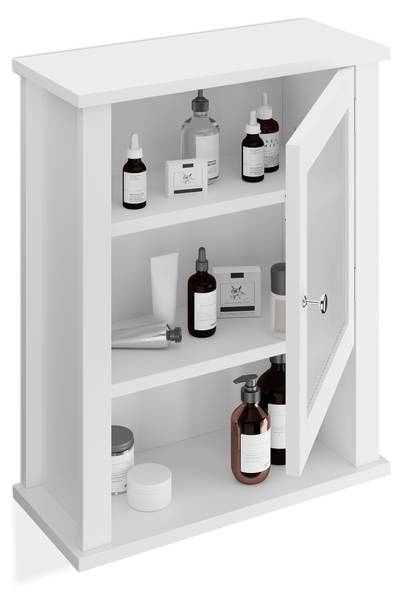 Hängender Badschrank mit Tür Weiß - Holzwerkstoff - Kunststoff - 42 x 52 x 18 cm