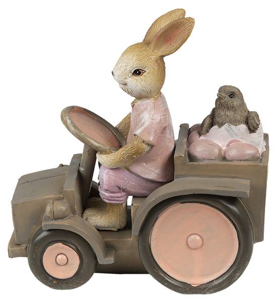Beeld Konijn DekoEaster-August roze - kunststof - 7 x 12 x 13 cm