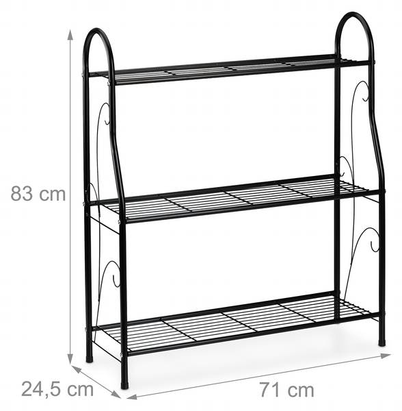 Blumenregal Metall mit 3 Ablagen Schwarz - Stahl - 71 x 83 x 25 cm