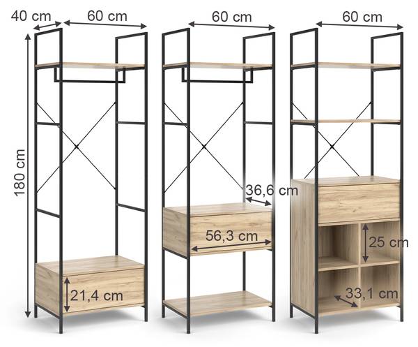 Garderobeset Enya 54349 bruin - plaatmateriaal op houtbasis - 60 x 180 x 40 cm