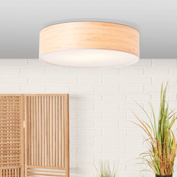 dimmbare Deckenlampe im Nature Stil, Ø Weiß - Holz teilmassiv - 38 x 10 x 38 cm
