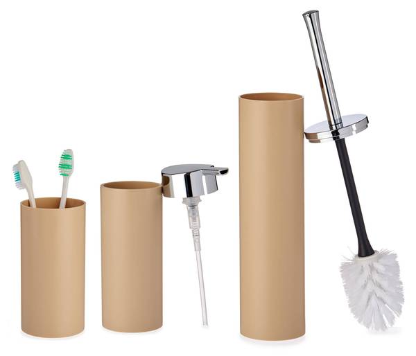 Badezimmerzubehör 83261 3er Set Beige - Kunststoff - 8 x 39 x 8 cm