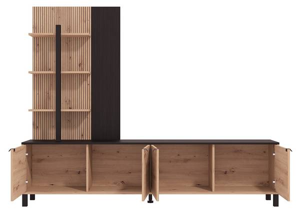 TV-Wand NUJA Schwarz - Braun - Holz teilmassiv - 208 x 167 x 40 cm