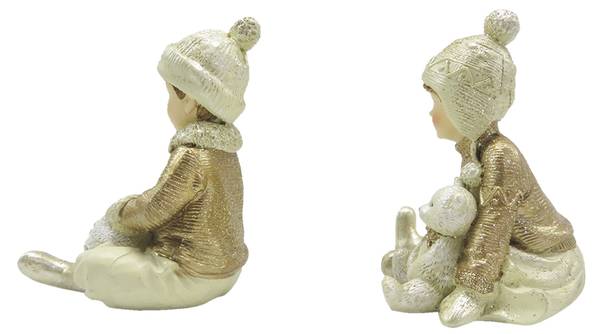 Beeld Kinderen Xmas-AlexV Set van 2 beige - kunststof - 7 x 9 x 7 cm