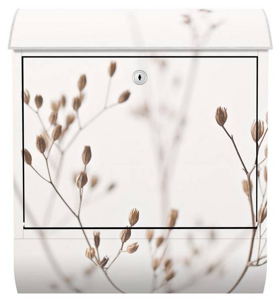 Briefkasten Knospen Wildblumenzweig II Beige - Stahl - 39 x 46 x 13 cm