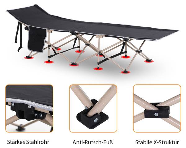 Campingbett A20-116BK Schwarz - Metall - 68 x 52 x 190 cm