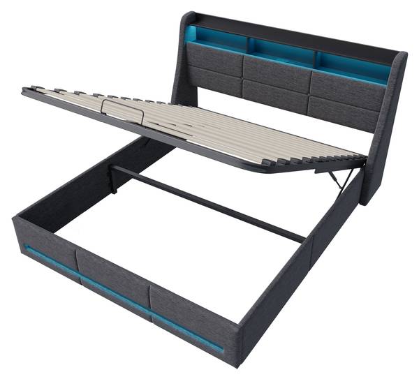 Polsterbett RE-DT01 Grau - Metall - Massivholz - 172 x 116 x 219 cm