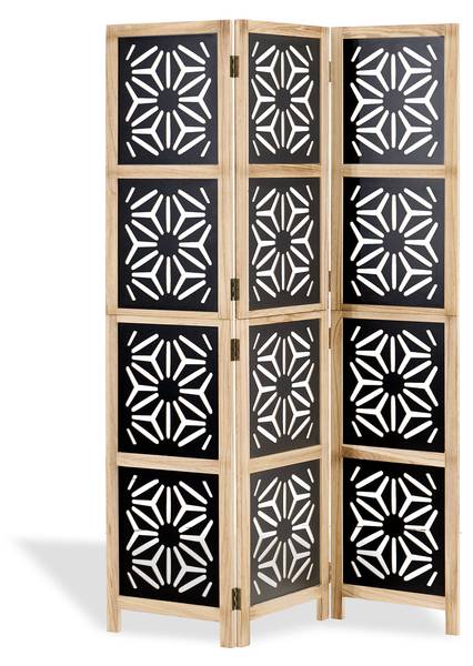Paravent 3-teilig 2015 Schwarz - Braun - Holz teilmassiv - 120 x 170 x 2 cm