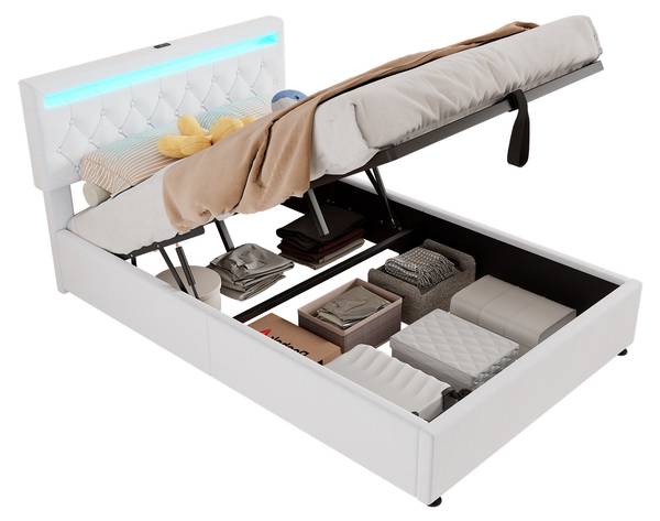 Polsterbett mit LED O1429 Weiß