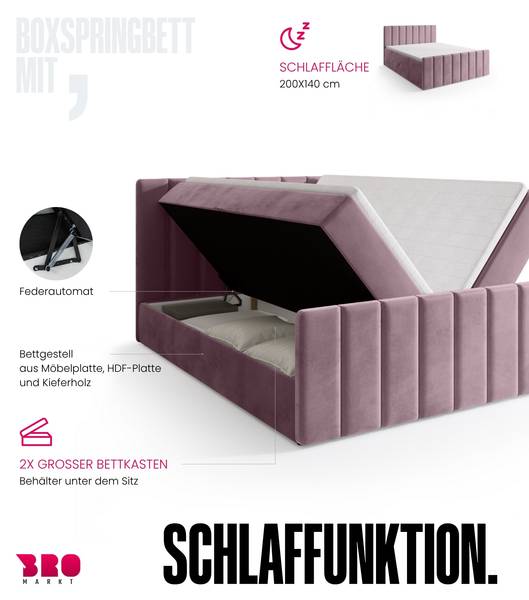 Boxspringbett DENVER DUO Rosé - Liegefläche Breite: 140 cm