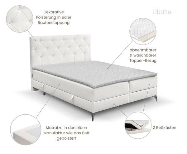 Boxspringbett Lilotte Taschenfederkern Ecru - Breite: 140 cm