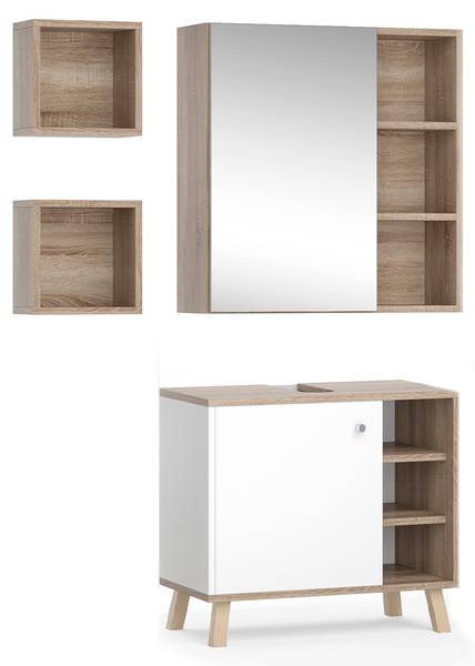 Badmöbel-Set Senyo 36443 2er Set Eiche Sonoma Dekor - Weiß