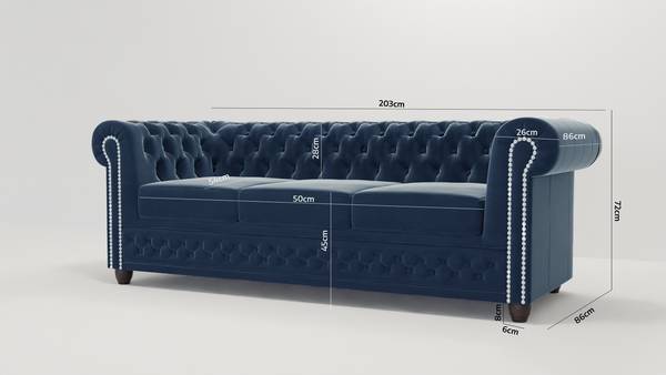 Sofa Karl 3-Sitzer, Chesterfield Marineblau