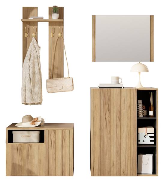 Garderobenset MUHENA415(4er Set) Braun - Holzwerkstoff