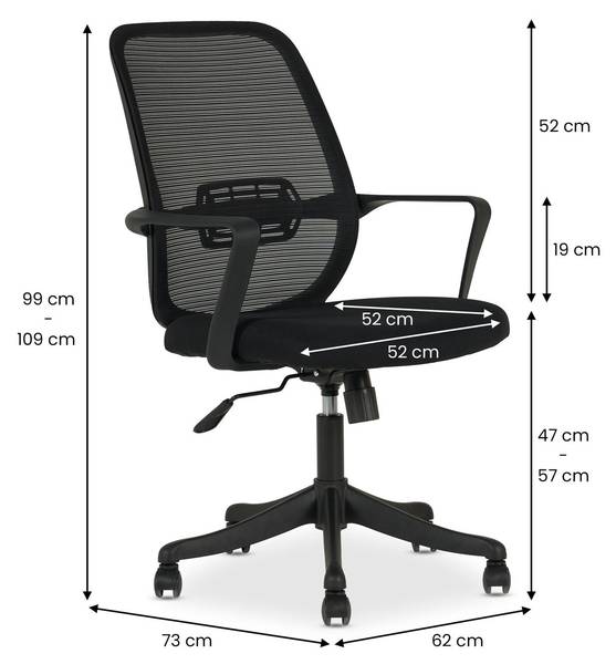 Chaise de bureau ergonomique MOLLIS Noir - Textile - 63 x 98 x 63 cm