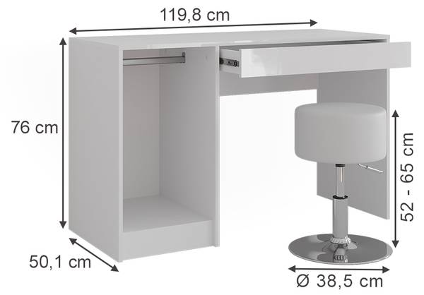 Coiffeuse Sherry 57588 Blanc - Bois manufacturé - 120 x 76 x 51 cm