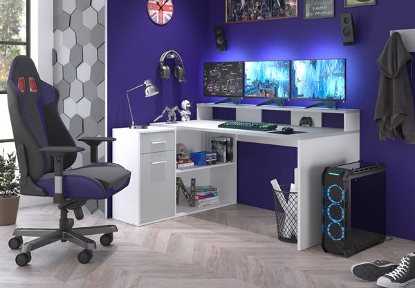 Bureau Gamer wit - deels massief hout - 160 x 91 x 115 cm