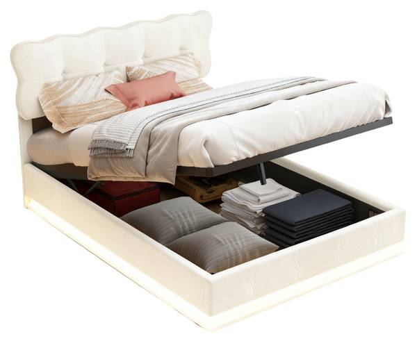 Boxspringbett mit Stauraum MPK05 Beige - Metall - Massivholz - 146 x 110 x 204 cm