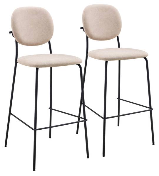 Barhocker 2er-Set Lya Beige - Strukturstoff - Frottee - Stahl - 46 x 108 x 53 cm