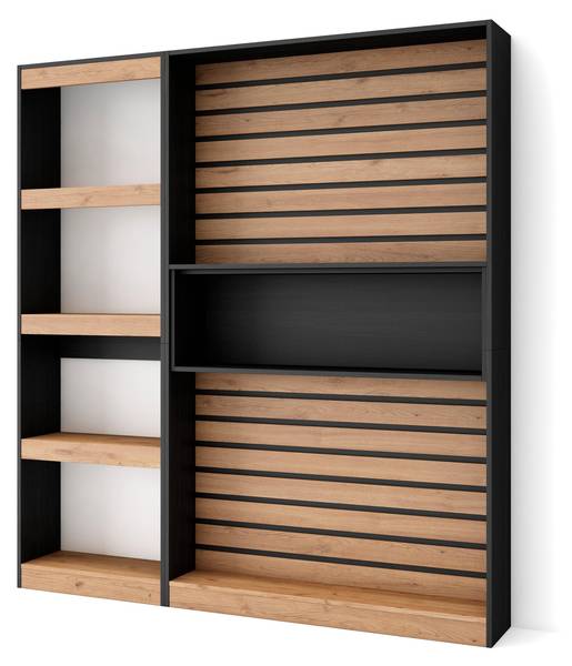 Boekenkast Cozy zwart - bruin - melamine - 25 x 186 x 170 cm